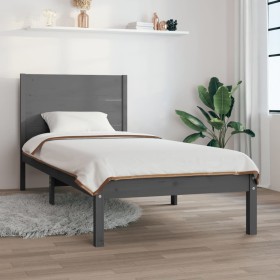 Solid gray pine wood bed frame 100x200 cm by vidaXL, Beds and slatted bases - Ref: Foro24-3104145, Price: 111,99 €, Discount: %