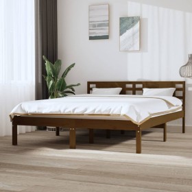 Honey brown solid pine wood bed frame 140x200 cm by vidaXL, Beds and slatted bases - Ref: Foro24-3104221, Price: 161,34 €, Di...