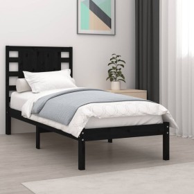 Black solid wood single bed frame 90x190 cm by vidaXL, Beds and slatted bases - Ref: Foro24-3104187, Price: 126,99 €, Discoun...