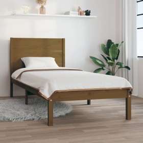 Honey brown solid pine wood bed frame 100x200 cm by vidaXL, Beds and slatted bases - Ref: Foro24-3104146, Price: 117,99 €, Di...