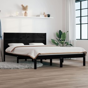 Black solid wood bed frame 120x190 cm by vidaXL, Beds and slatted bases - Ref: Foro24-3104127, Price: 155,21 €, Discount: %