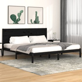 Estructura de cama de madera maciza de pino negra 200x200 cm de vidaXL, Camas y somieres - Ref: Foro24-3104177, Precio: 172,9...