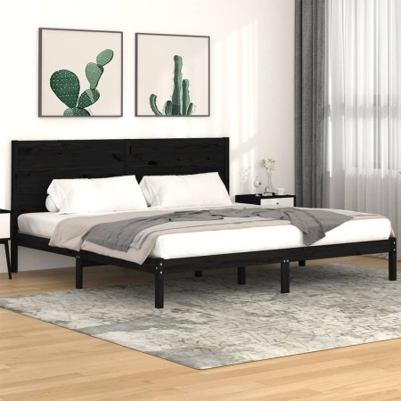 Estructura de cama de madera maciza de pino negra 200x200 cm de vidaXL, Camas y somieres - Ref: Foro24-3104177, Precio: 173,0...