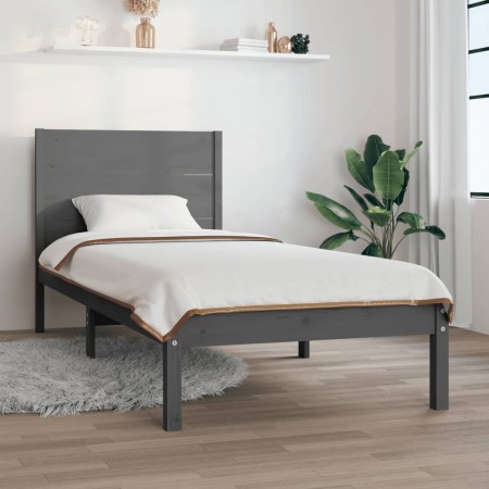 Estructura de cama madera maciza de pino gris 90x200 cm de vidaXL, Camas y somieres - Ref: Foro24-3104140, Precio: 110,82 €, ...