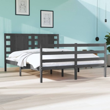 Small double bed frame gray pine wood 120x190 cm by vidaXL, Beds and slatted bases - Ref: Foro24-3104255, Price: 155,84 €, Di...