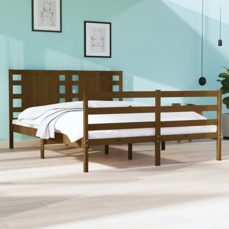 Estructura de cama doble madera maciza marrón miel 120x190 cm de vidaXL, Camas y somieres - Ref: Foro24-3104256, Precio: 158,...