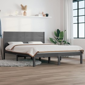 Solid gray pine wood bed frame 140x190 cm by vidaXL, Beds and slatted bases - Ref: Foro24-3104135, Price: 146,99 €, Discount: %