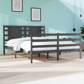 Estructura de cama de madera maciza de pino gris 140x200 cm de vidaXL, Camas y somieres - Ref: Foro24-3104285, Precio: 166,99...