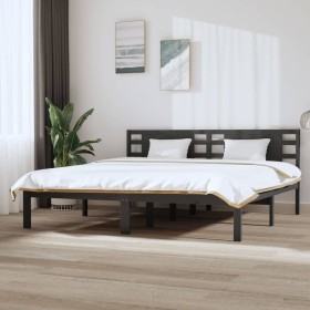 Estructura de cama de madera maciza de pino gris 200x200 cm de vidaXL, Camas y somieres - Ref: Foro24-3104240, Precio: 169,99...