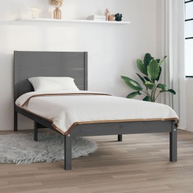 Estructura de cama individual madera maciza gris 90x190 cm de vidaXL, Camas y somieres - Ref: Foro24-3104120, Precio: 127,99 ...