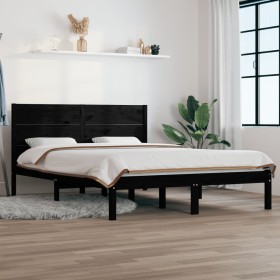 Solid black pine wood bed frame 140x190 cm by vidaXL, Beds and slatted bases - Ref: Foro24-3104137, Price: 167,99 €, Discount: %