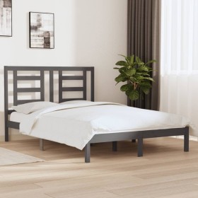 Estructura de cama de madera maciza de pino gris 140x190 cm de vidaXL, Camas y somieres - Ref: Foro24-3104330, Precio: 139,99...