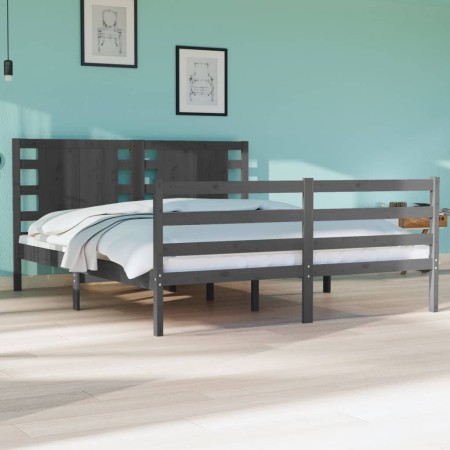 Gray pine wood double bed frame 135x190 cm by vidaXL, Beds and slatted bases - Ref: Foro24-3104260, Price: 182,99 €, Discount: %