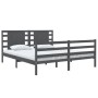 Gray pine wood double bed frame 135x190 cm by vidaXL, Beds and slatted bases - Ref: Foro24-3104260, Price: 182,99 €, Discount: %