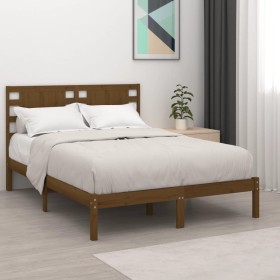 Estructura de cama madera maciza de pino marrón miel 140x190 cm de vidaXL, Camas y somieres - Ref: Foro24-3104201, Precio: 17...