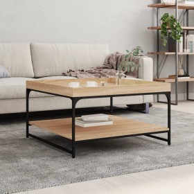 Mesa centro madera ingeniería y hierro roble Sonoma 80x80x45 cm de vidaXL, Mesas de centro - Ref: Foro24-832814, Precio: 62,9...