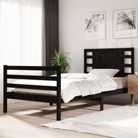 Solid black pine wood bed frame 100x200 cm by vidaXL, Beds and slatted bases - Ref: Foro24-3104277, Price: 137,99 €, Discount: %