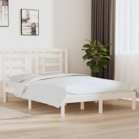 Solid white pine wood bed frame 140x190 cm by vidaXL, Beds and slatted bases - Ref: Foro24-3104329, Price: 129,14 €, Discount: %