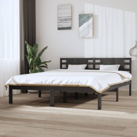 Solid gray pine wood bed frame 160x200 cm by vidaXL, Beds and slatted bases - Ref: Foro24-3104230, Price: 172,99 €, Discount: %