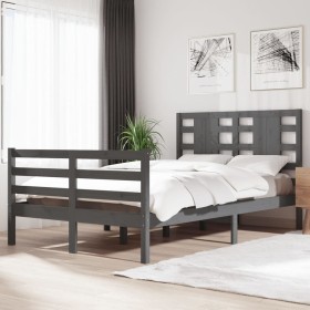 Solid gray pine wood bed frame 120x200 cm by vidaXL, Beds and slatted bases - Ref: Foro24-3104280, Price: 149,99 €, Discount: %