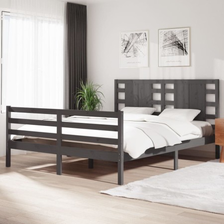 Estructura de cama de madera maciza de pino gris 160x200 cm de vidaXL, Camas y somieres - Ref: Foro24-3104295, Precio: 168,83...