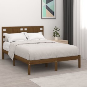 Estructura de cama doble madera maciza marrón miel 120x190 cm de vidaXL, Camas y somieres - Ref: Foro24-3104191, Precio: 128,...