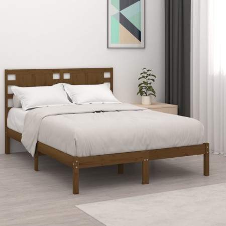 Honey brown solid wood double bed frame 120x190 cm by vidaXL, Beds and slatted bases - Ref: Foro24-3104191, Price: 128,55 €, ...