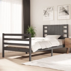 Estructura de cama madera maciza de pino gris 90x200 cm de vidaXL, Camas y somieres - Ref: Foro24-3104270, Precio: 108,99 €, ...