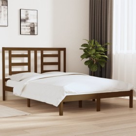 Honey brown solid pine wood bed frame 140x190 cm by vidaXL, Beds and slatted bases - Ref: Foro24-3104331, Price: 152,64 €, Di...