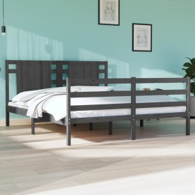 Solid gray pine wood bed frame 140x190 cm by vidaXL, Beds and slatted bases - Ref: Foro24-3104265, Price: 166,99 €, Discount: %