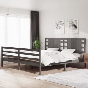 Solid gray pine wood bed frame 200x200 cm by vidaXL, Beds and slatted bases - Ref: Foro24-3104305, Price: 182,99 €, Discount: %