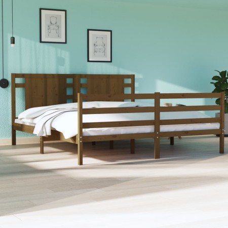 Honey brown solid pine wood bed frame 180x200 cm by vidaXL, Beds and slatted bases - Ref: Foro24-3104301, Price: 197,99 €, Di...