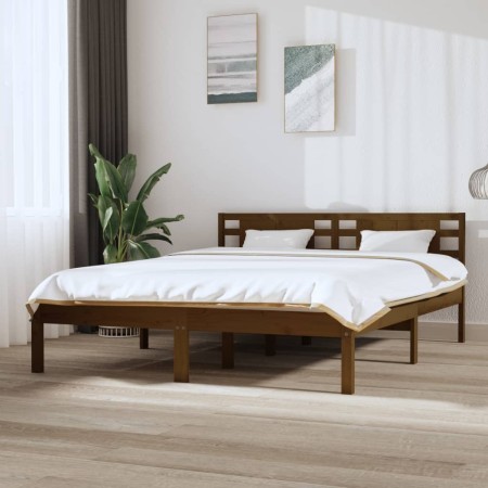 Estructura de cama madera maciza King marrón miel 150x200 cm de vidaXL, Camas y somieres - Ref: Foro24-3104226, Precio: 173,7...