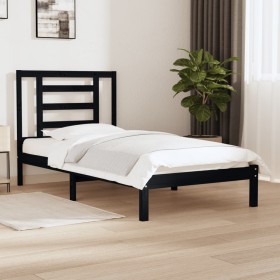 Solid black pine wood bed frame 90x200 cm by vidaXL, Beds and slatted bases - Ref: Foro24-3104337, Price: 101,16 €, Discount: %