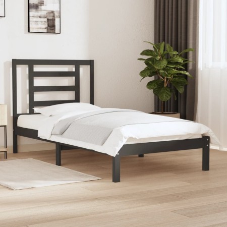 Solid gray pine wood bed frame 100x200 cm by vidaXL, Beds and slatted bases - Ref: Foro24-3104340, Price: 95,99 €, Discount: %