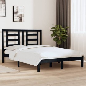 Solid black pine wood bed frame 135x190 cm by vidaXL, Beds and slatted bases - Ref: Foro24-3104327, Price: 151,36 €, Discount: %