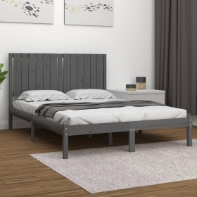 Estructura de cama de madera maciza de pino gris 140x200 cm de vidaXL, Camas y somieres - Ref: Foro24-3104415, Precio: 162,99...