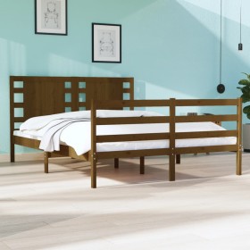 Estructura de cama madera maciza de pino marrón miel 140x200 cm de vidaXL, Camas y somieres - Ref: Foro24-3104286, Precio: 16...