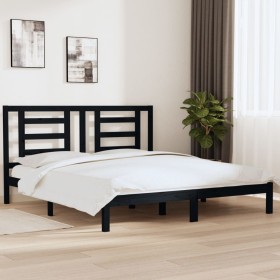 Black solid wood bed frame Supe King 180x200 cm by vidaXL, Beds and slatted bases - Ref: Foro24-3104367, Price: 178,26 €, Dis...