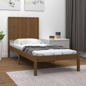 Estructura de cama madera maciza marrón miel 75x190 cm de vidaXL, Camas y somieres - Ref: Foro24-3104376, Precio: 102,99 €, D...