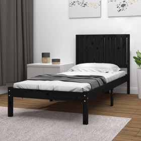 Black single solid pine wood bed frame 90x190cm by vidaXL, Beds and slatted bases - Ref: Foro24-3104382, Price: 123,99 €, Dis...