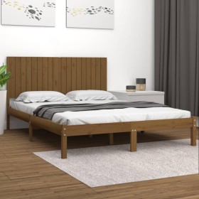 Estructura cama madera maciza marrón miel Super King 180x200 cm de vidaXL, Camas y somieres - Ref: Foro24-3104431, Precio: 20...