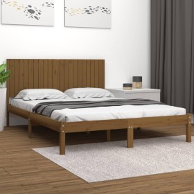 Estructura de cama madera maciza de pino marrón miel 200x200 cm de vidaXL, Camas y somieres - Ref: Foro24-3104436, Precio: 17...