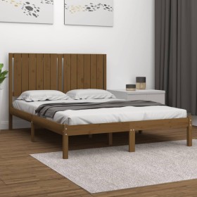 Estructura de cama madera maciza de pino marrón miel 140x200 cm de vidaXL, Camas y somieres - Ref: Foro24-3104416, Precio: 14...