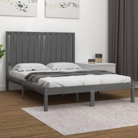 Small double bed frame solid gray wood 120x190 cm by vidaXL, Beds and slatted bases - Ref: Foro24-3104385, Price: 136,38 €, D...