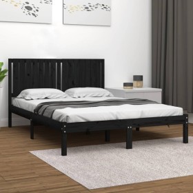 Black solid wood bed frame King Size 150x200 cm by vidaXL, Beds and slatted bases - Ref: Foro24-3104422, Price: 175,99 €, Dis...