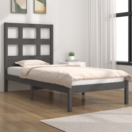 Estructura de cama madera maciza de pino gris 90x200 cm de vidaXL, Camas y somieres - Ref: Foro24-3104465, Precio: 100,04 €, ...