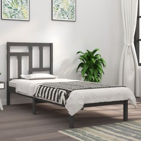 Solid gray pine wood bed frame 100x200 cm by vidaXL, Beds and slatted bases - Ref: Foro24-3104535, Price: 97,99 €, Discount: %