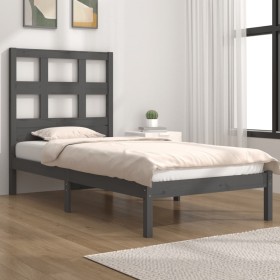 Solid gray pine wood bed frame 100x200 cm by vidaXL, Beds and slatted bases - Ref: Foro24-3104470, Price: 95,99 €, Discount: %