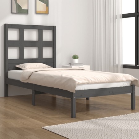 Solid gray pine wood bed frame 100x200 cm by vidaXL, Beds and slatted bases - Ref: Foro24-3104470, Price: 95,32 €, Discount: %